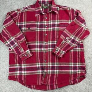 M Fine & Sons Red Plaid Heavy Cotton Flannel Outdoors Camping Vintage Size L
